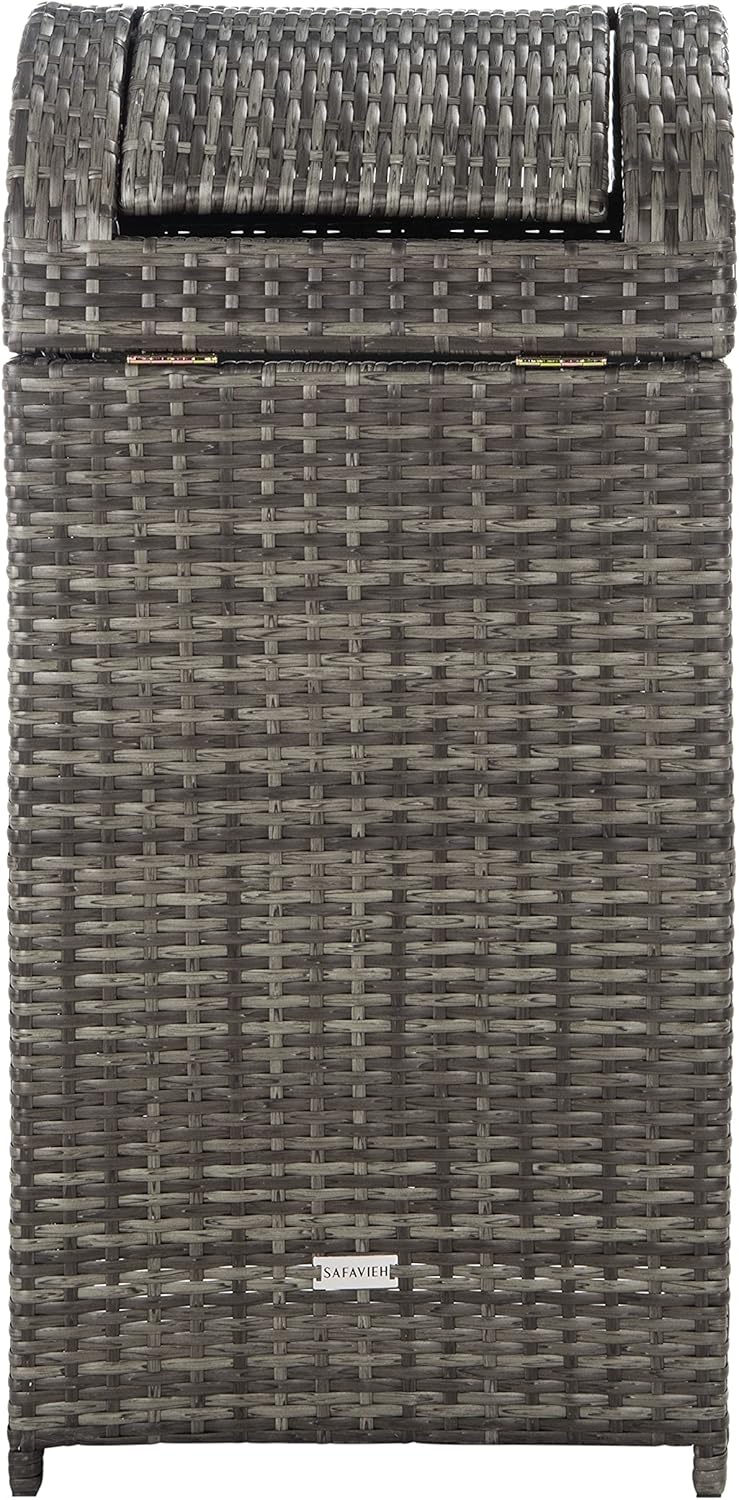 SAFAVIEH Outdoor Collection Mazeli Grey Brown Woven Swing Top Dome Lid Trash Bin (Fully Assembled)