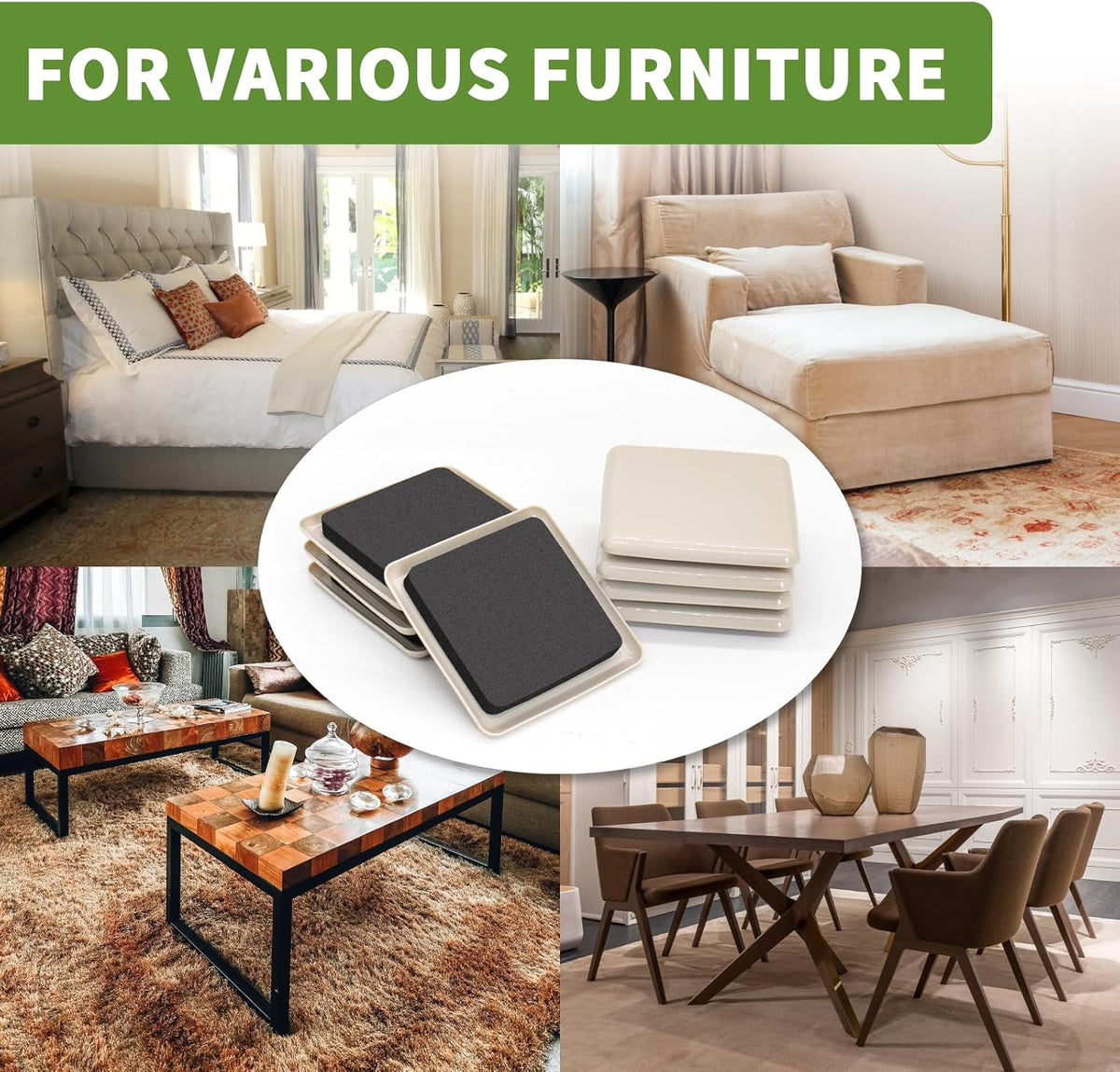Furniture Sliders for Carpet 8 PCS - 3 1/2 inch Furniture Moving Slider Chair Legs Floors