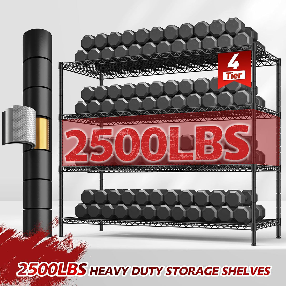 REIBII 55.5''W Storage Shelves 2500LBS Wire Shelving Rack with Wheels 75.6" H Heavy Duty Shelving