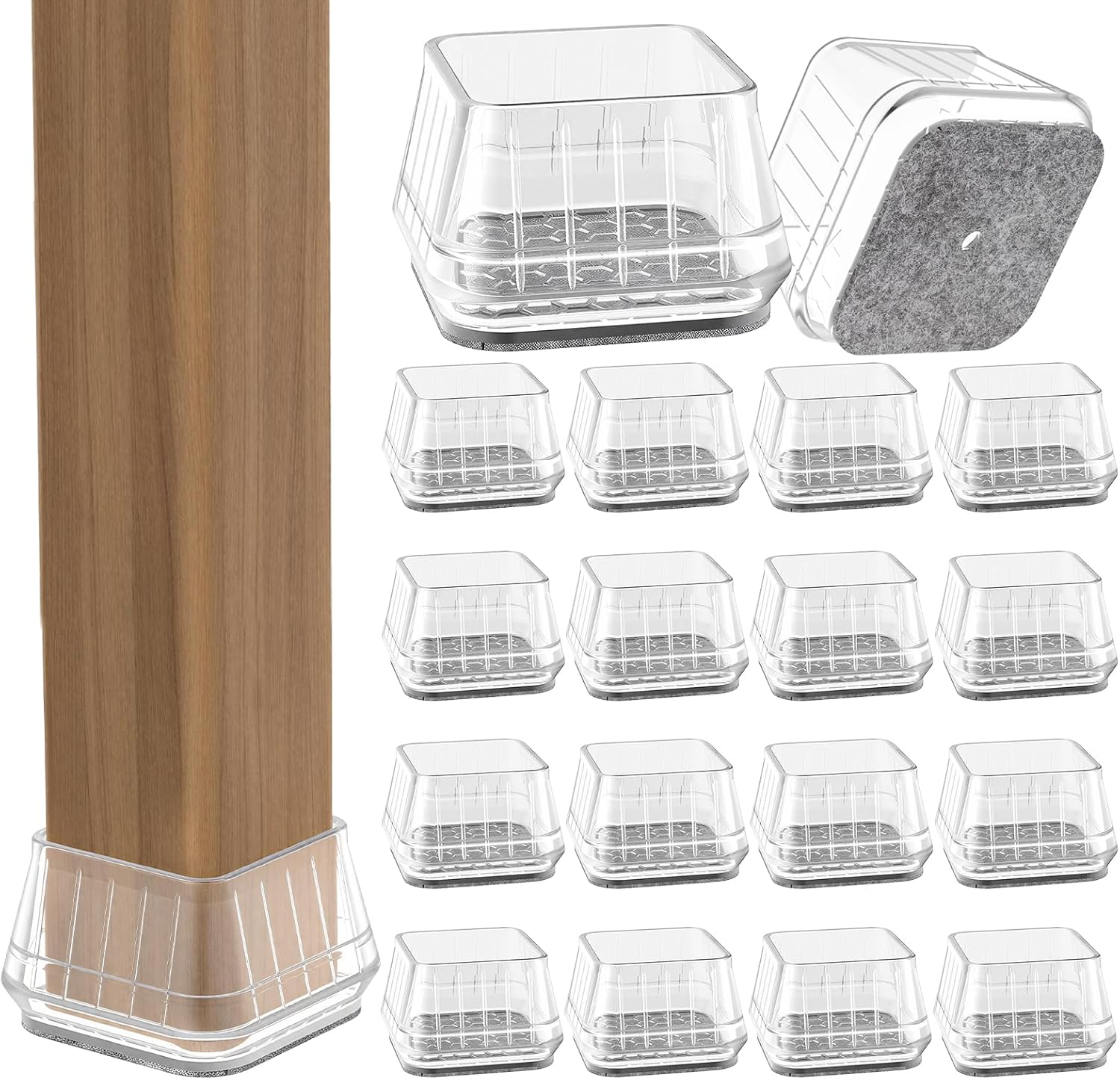 24PCS Square Chair Leg Floor Protectors for Hardwood Floors, Thicken Rubber Chair Leg Cap Covers