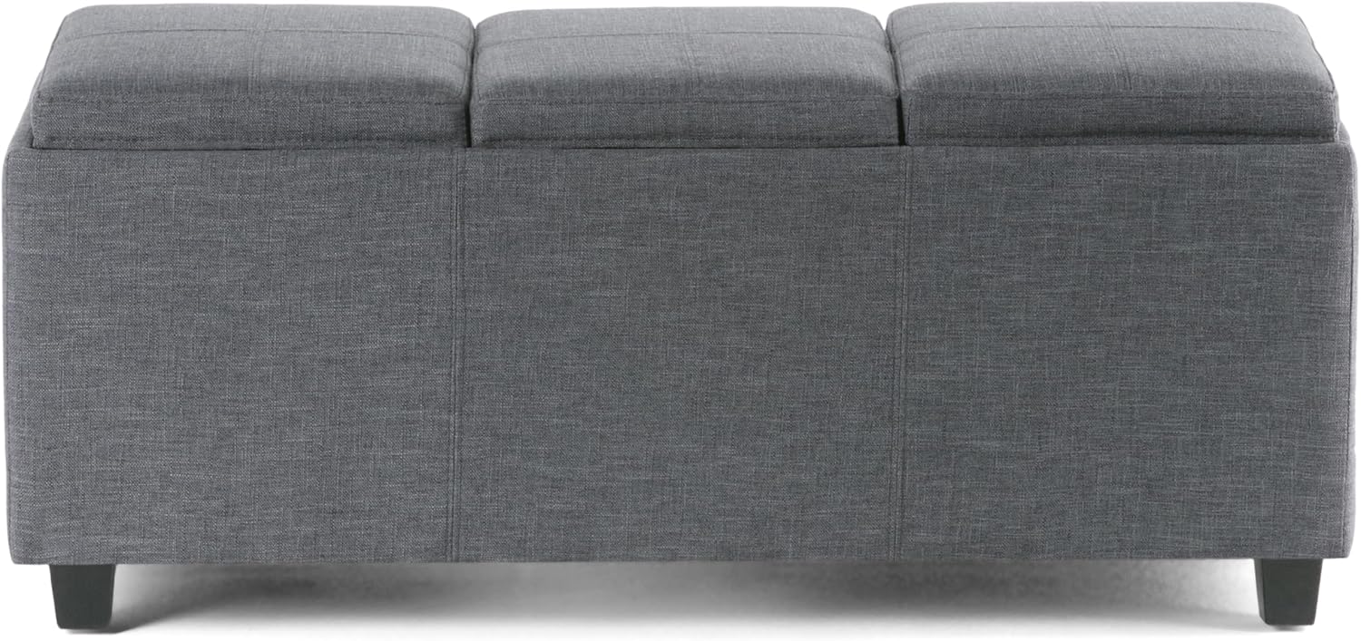 SIMPLIHOME Avalon 42 Inch Wide Contemporary Rectangle Storage Ottoman in Slate Grey Linen Look