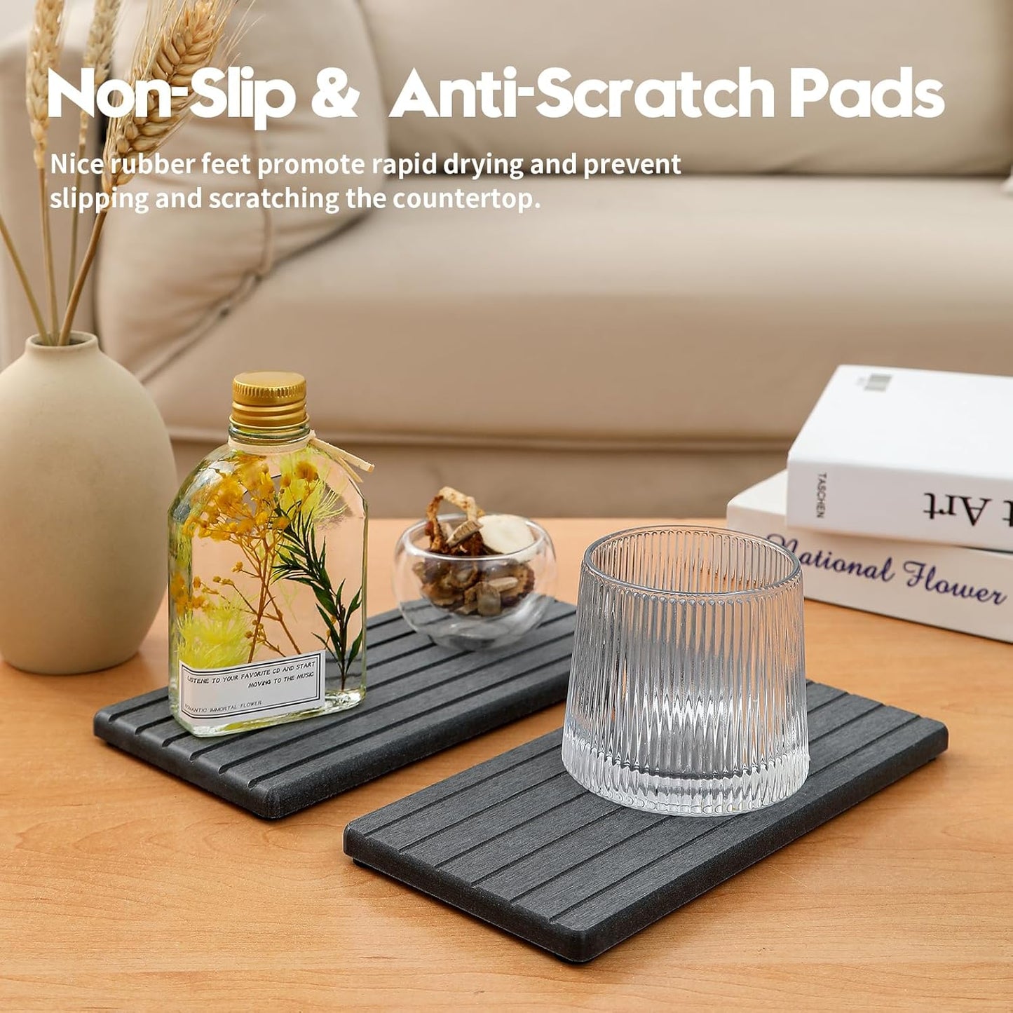 2PCS Diatomite Quick Stone Drying Tray Mat For Bathroom & Kitchen Counter, Instant Dry Water