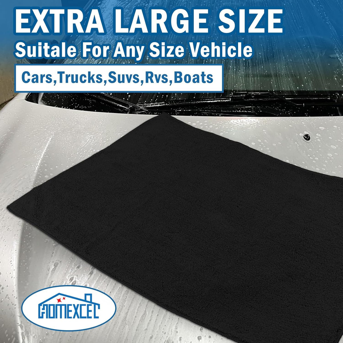 HOMEXCEL Professional Large Microfiber Car Drying Towels 4 Pack, Lint Free, Scratch Free, Highly