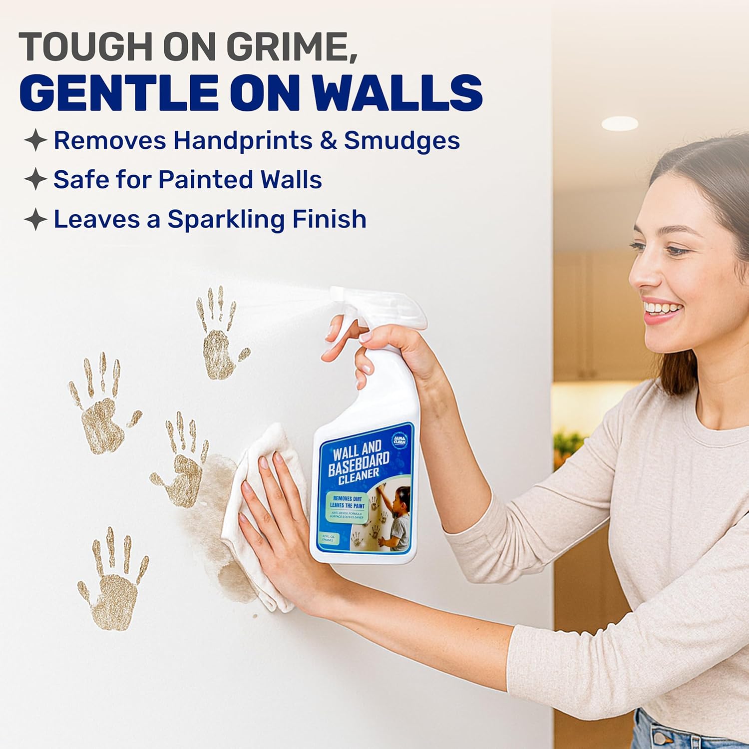 Wall & Baseboard Cleaner - Safe for Painted Walls & Trim | Eco-Friendly, No-Rinse, Kid & Pet-Safe |