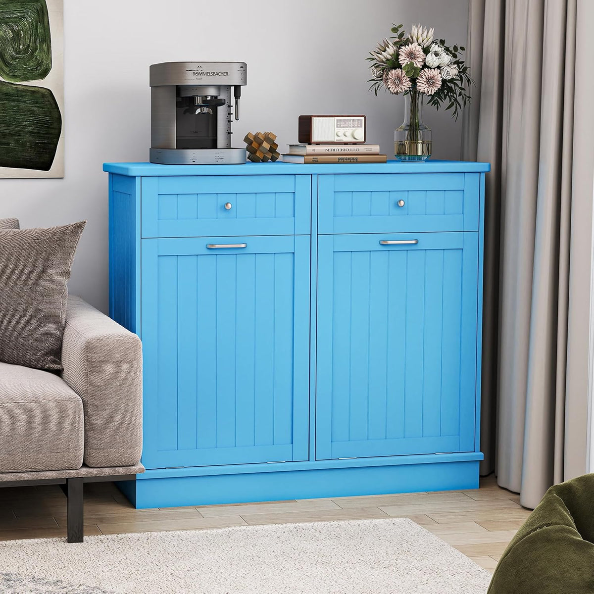 Betterhood Tilt Out Trash Cabinet 10 Gallon Wooden Free Standing Laundry Sorter Cabinet,Recycling