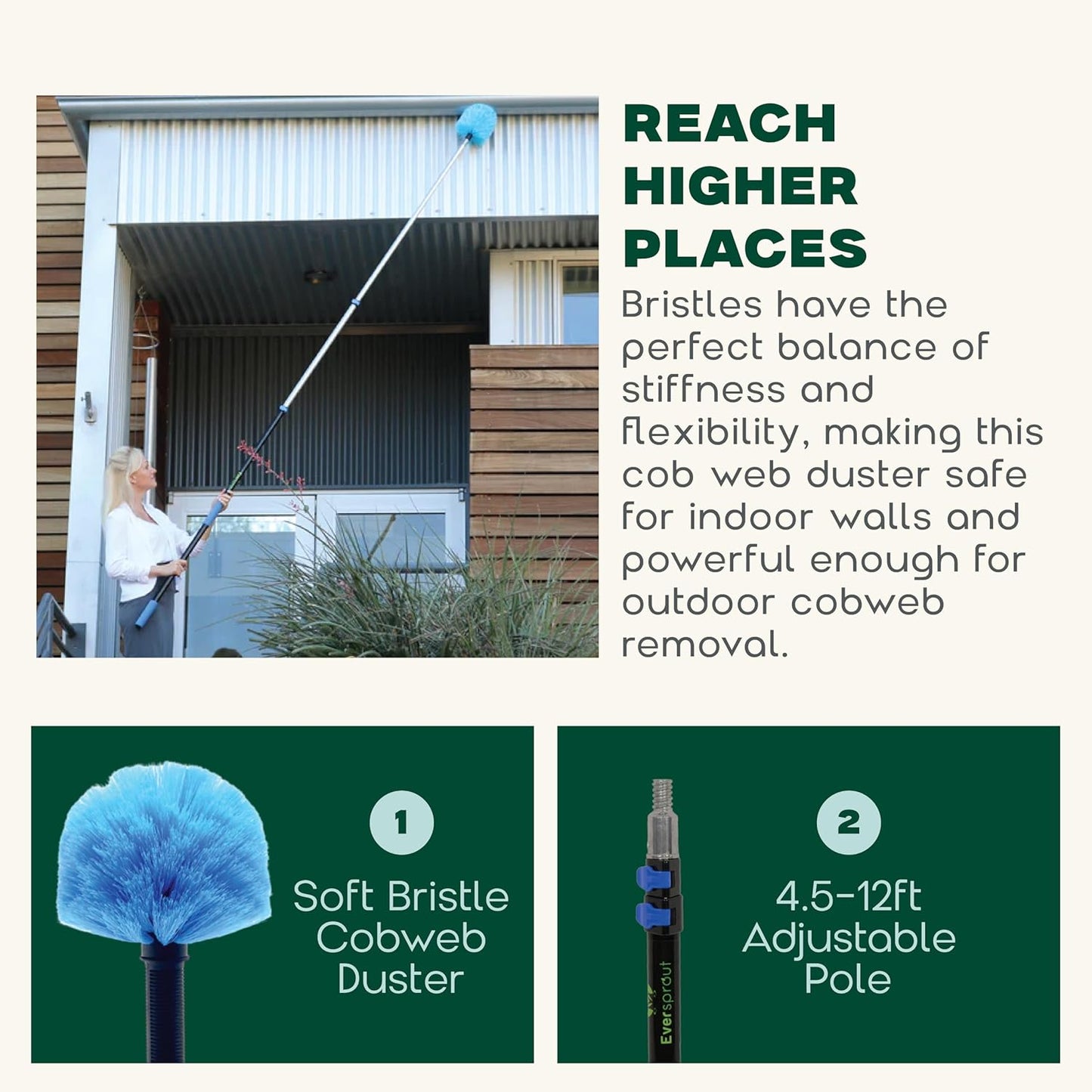 EVERSPROUT 5-to-12ft Telescoping Durable Duster with Extension Pole – Lightweight 3 Stage Cobweb
