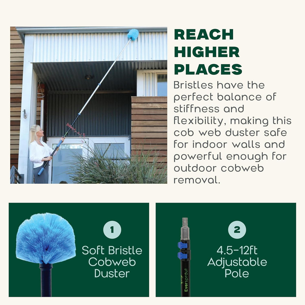 EVERSPROUT 5-to-12ft Telescoping Durable Duster with Extension Pole – Lightweight 3 Stage Cobweb