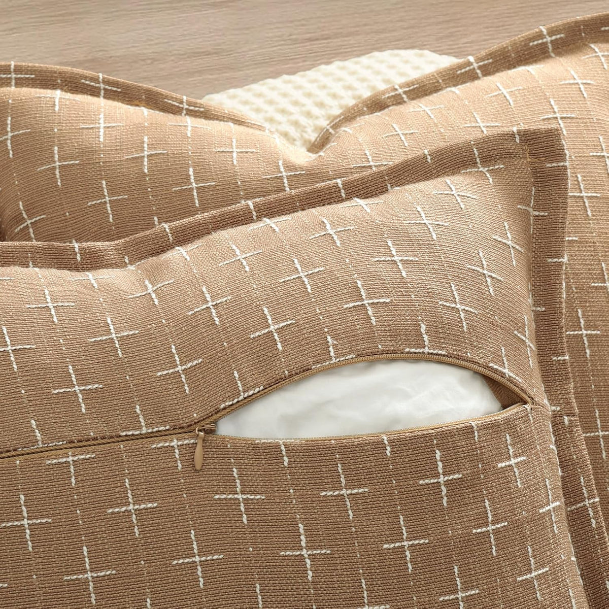 ZWJD Throw Pillow Covers 16x16 Set of 2 Soft Polyester Textured Pillow Covers with Stylish Flange