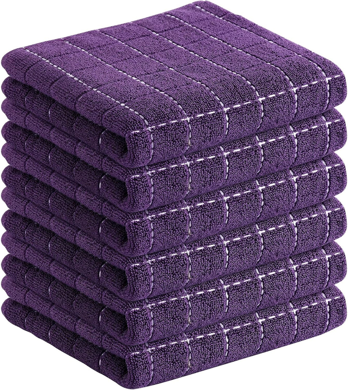 Homaxy 100% Cotton Terry Kitchen Towels(Purple, 13 x 28 inches), Checkered Designed, Soft and Super