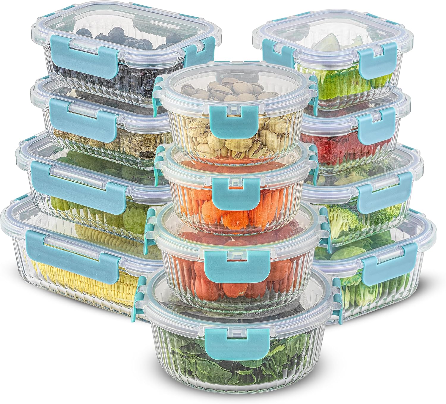JoyJolt 24pc Borosilicate Glass Storage Containers with Lids | 12 Airtight/Freezer Safe Food