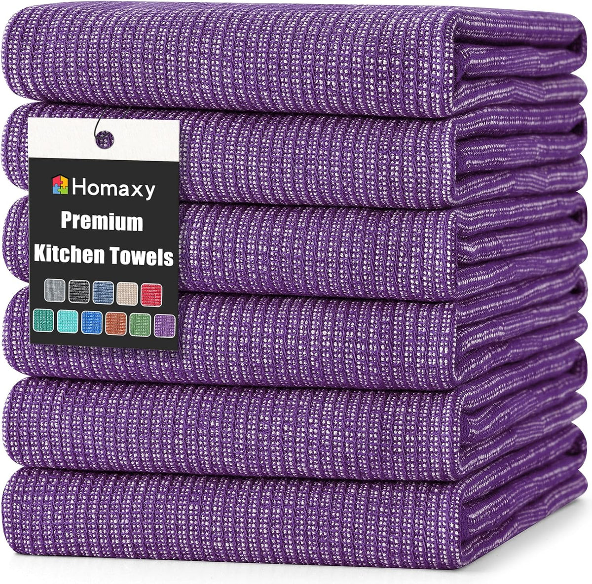 Homaxy Premium Kitchen Towels(18”x 28”, 6 Pack), Large Cotton Kitchen Hand Towels, Flat and Terry