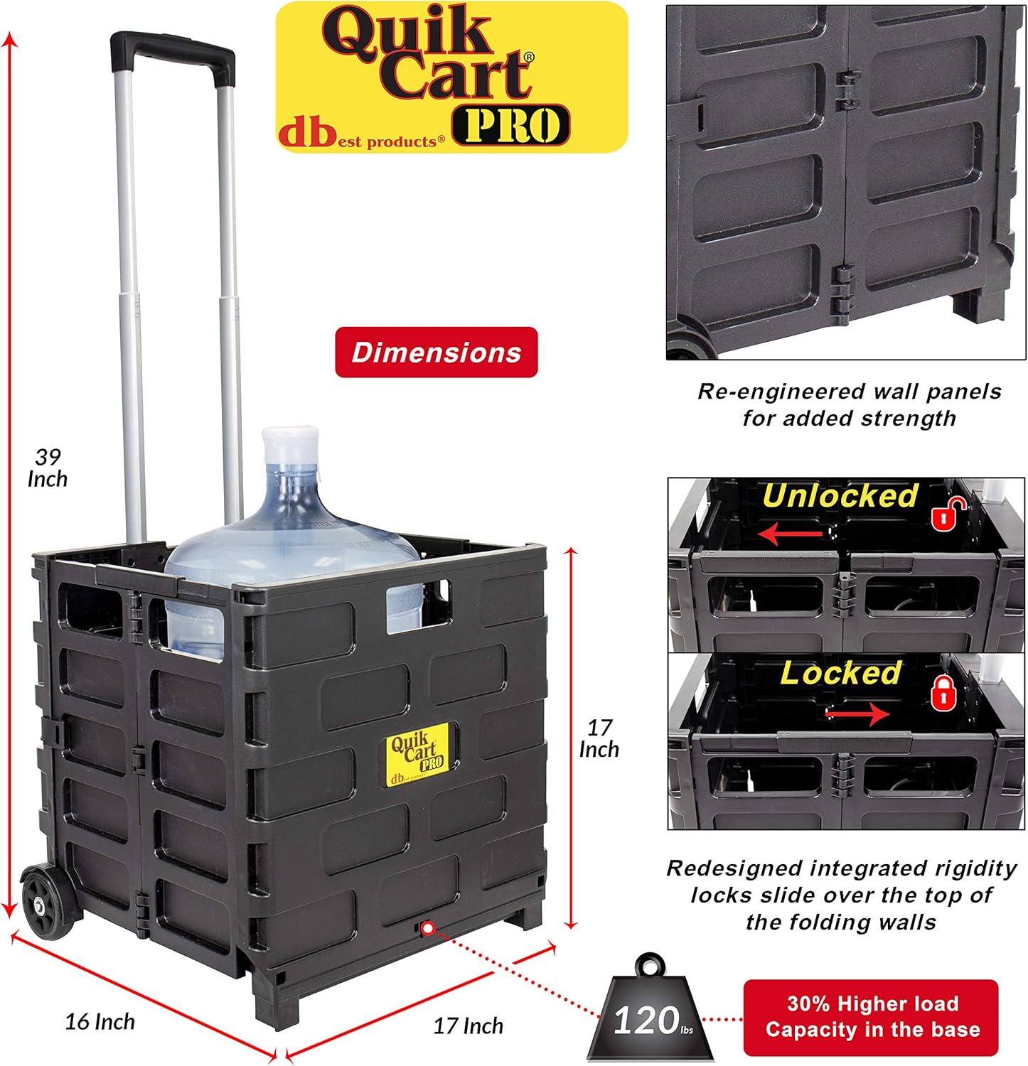 dbest products Quik Cart Pro Wheeled Rolling Crate Teacher Utility with seat Heavy Duty Collapsible