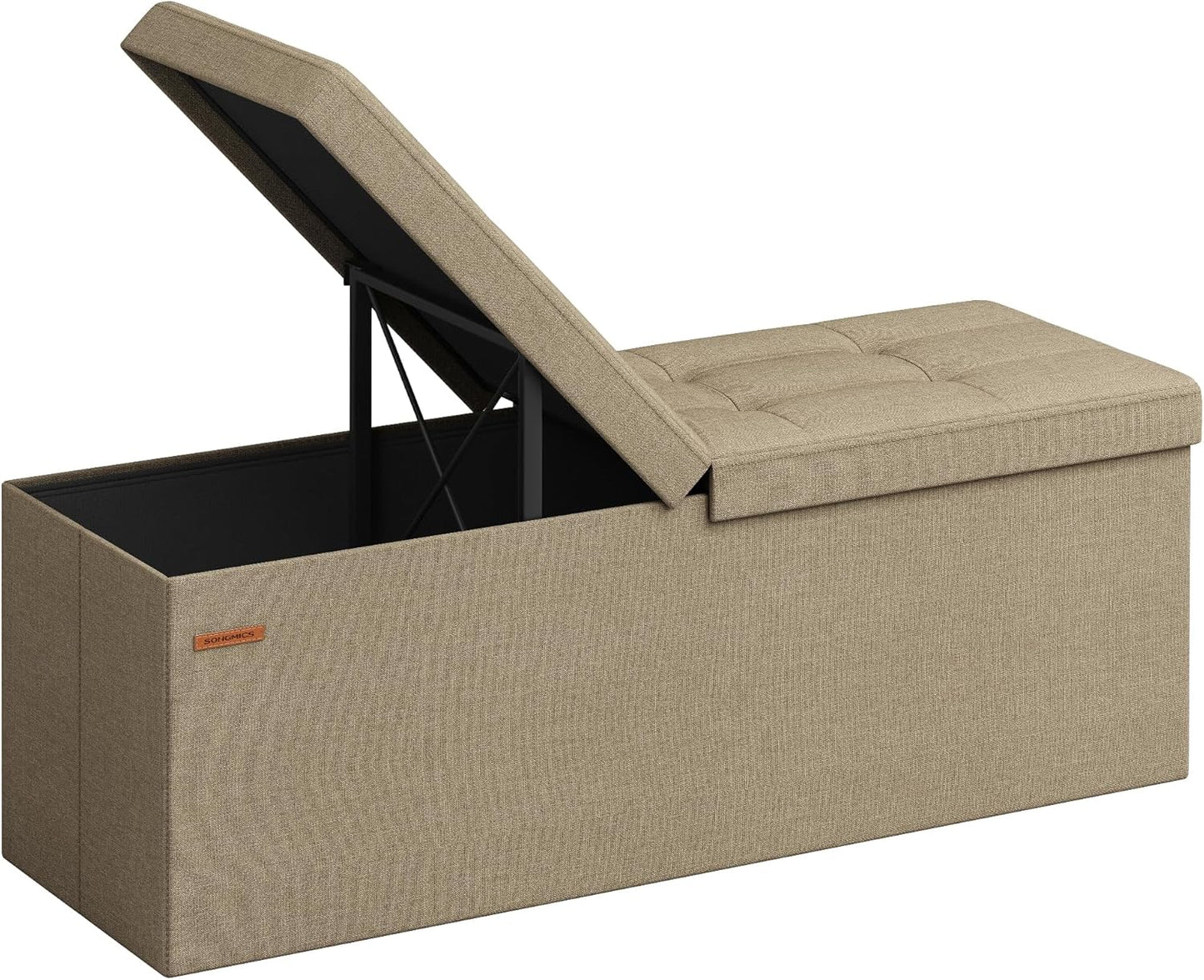 SONGMICS Mazie Collection - 43 Inches Storage Ottoman, Foldable Storage Bench with Flipping Lid
