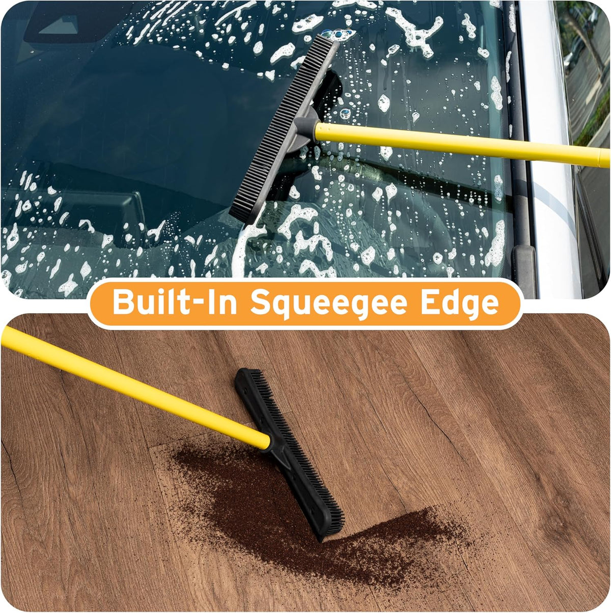 FURemover Original Plus Pet Hair Rubber Broom with Squeegee, with 61" Telescopic Handle for Carpet