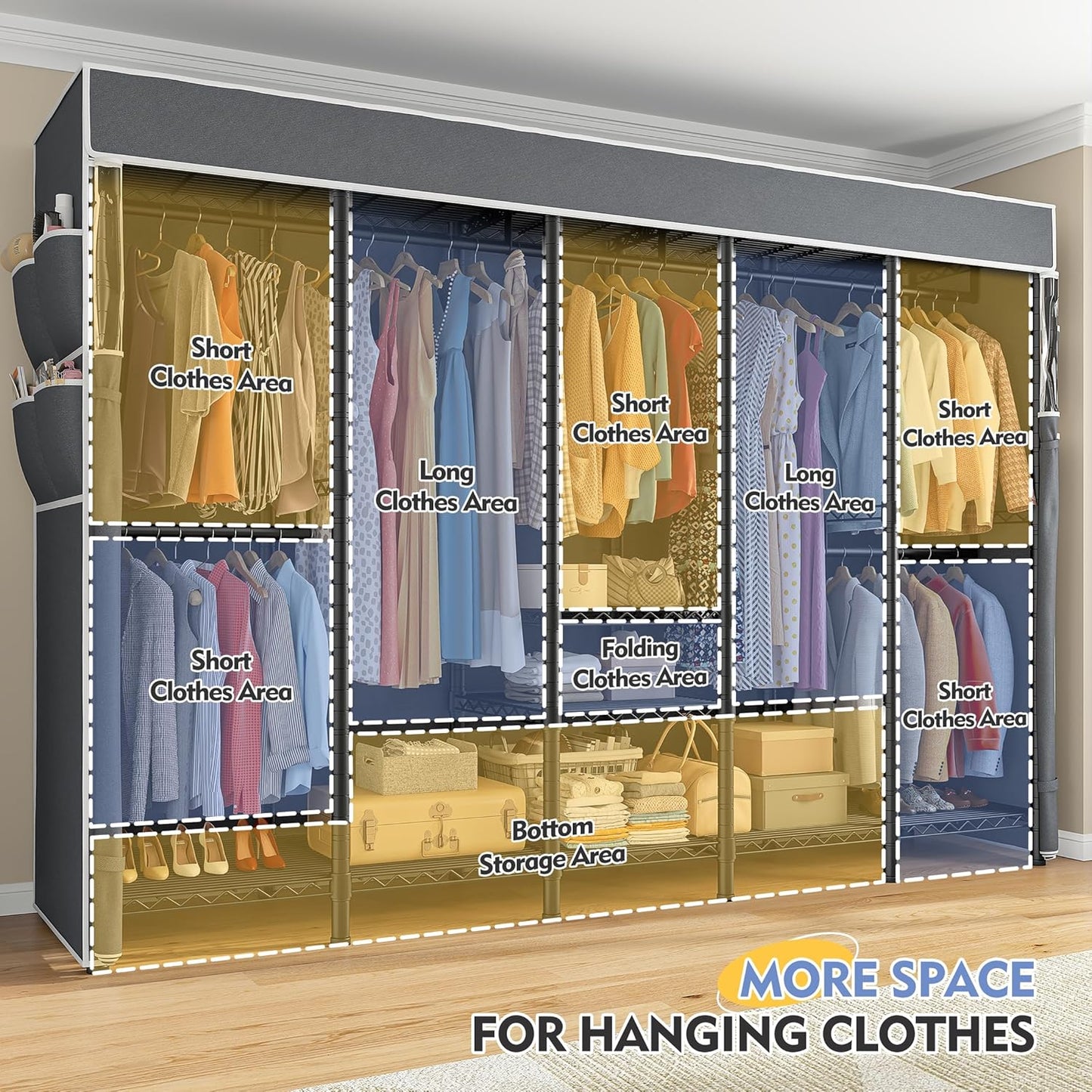 Raybee 90.6" W Clothes Rack with Cover Heavy Duty Clothing Rack with Cover Loads 1200LBS