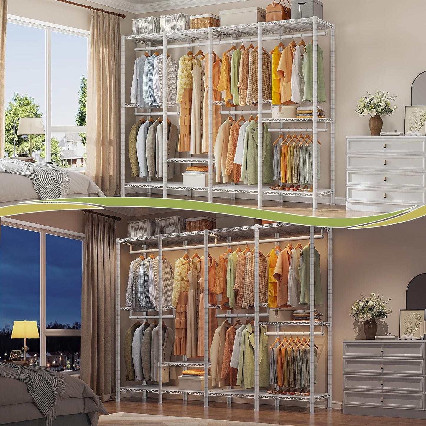 Raybee Heavy Duty Clothes Rack for Hanging Clothes,Clothing Rack with Shelves, Adjustable,76" W x