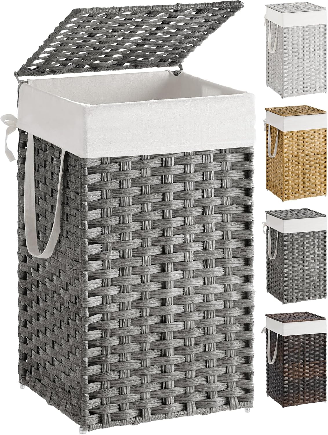SONGMICS Laundry Hamper with Lid, 17.2 Gallon (65 L) Synthetic Rattan Clothes Laundry Basket with