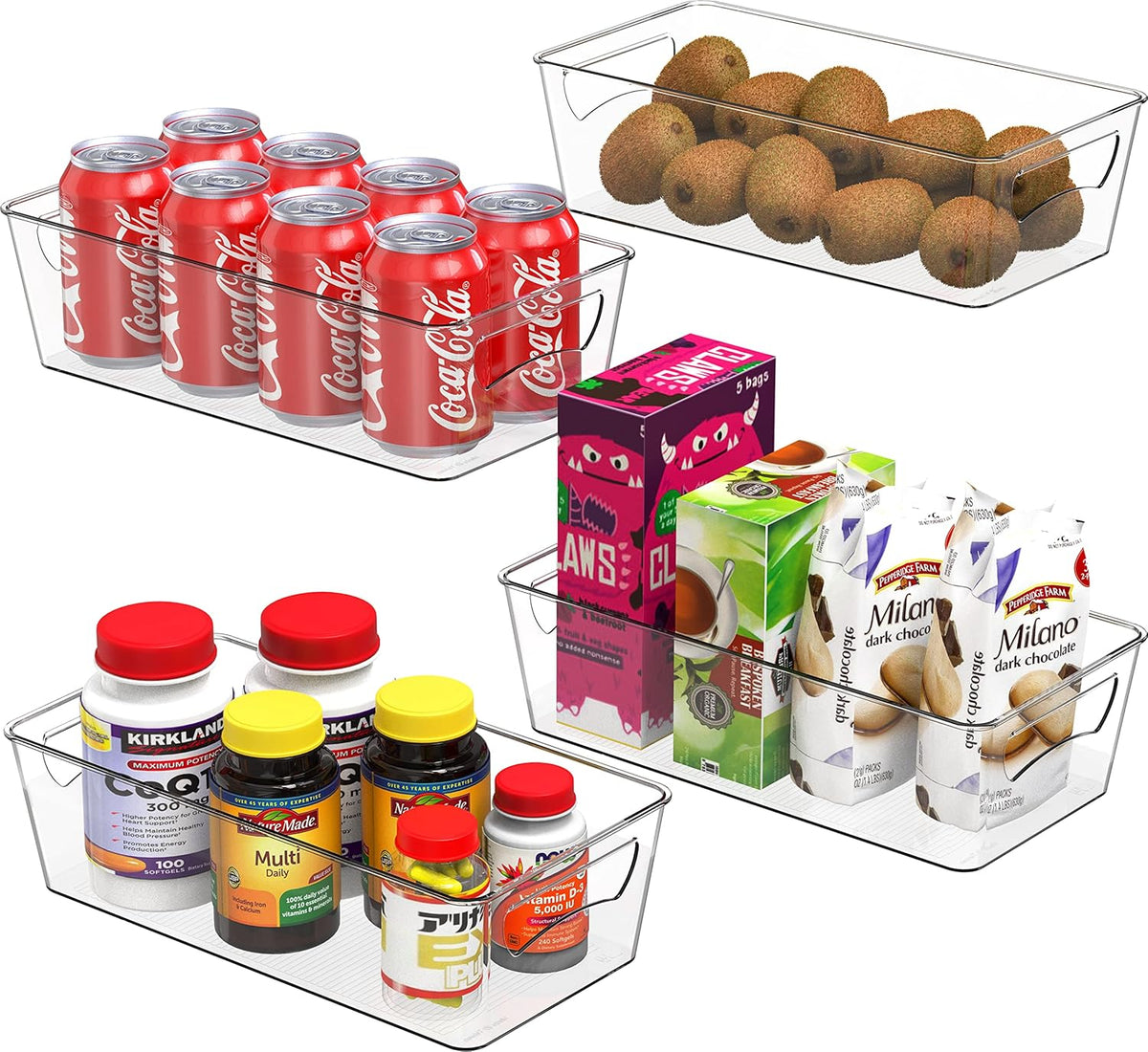 Simple Houseware Clear Storage Bins Organizer for Freezer / Fridge / Pantry, 12'' x 6.2'' x 3.4''