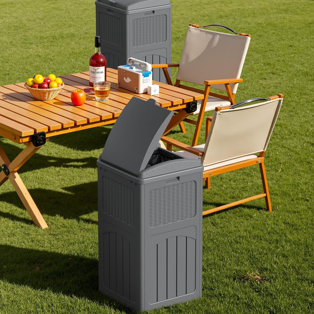 Devoko 33 Gallon Outdoor Trash Can with Dual Lid, Heavy Duty Waterproof Resin Garbage Bins Outside