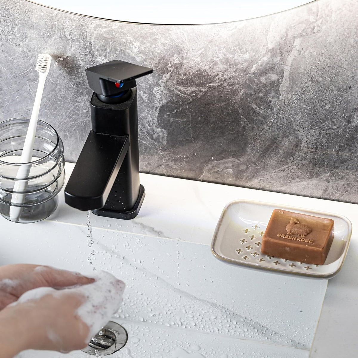 Gomakren Soap Dish, Shower Soap Holder, Ceramic Soap Dishes for Bar Soap Sponge Shampoo, Soap Saver