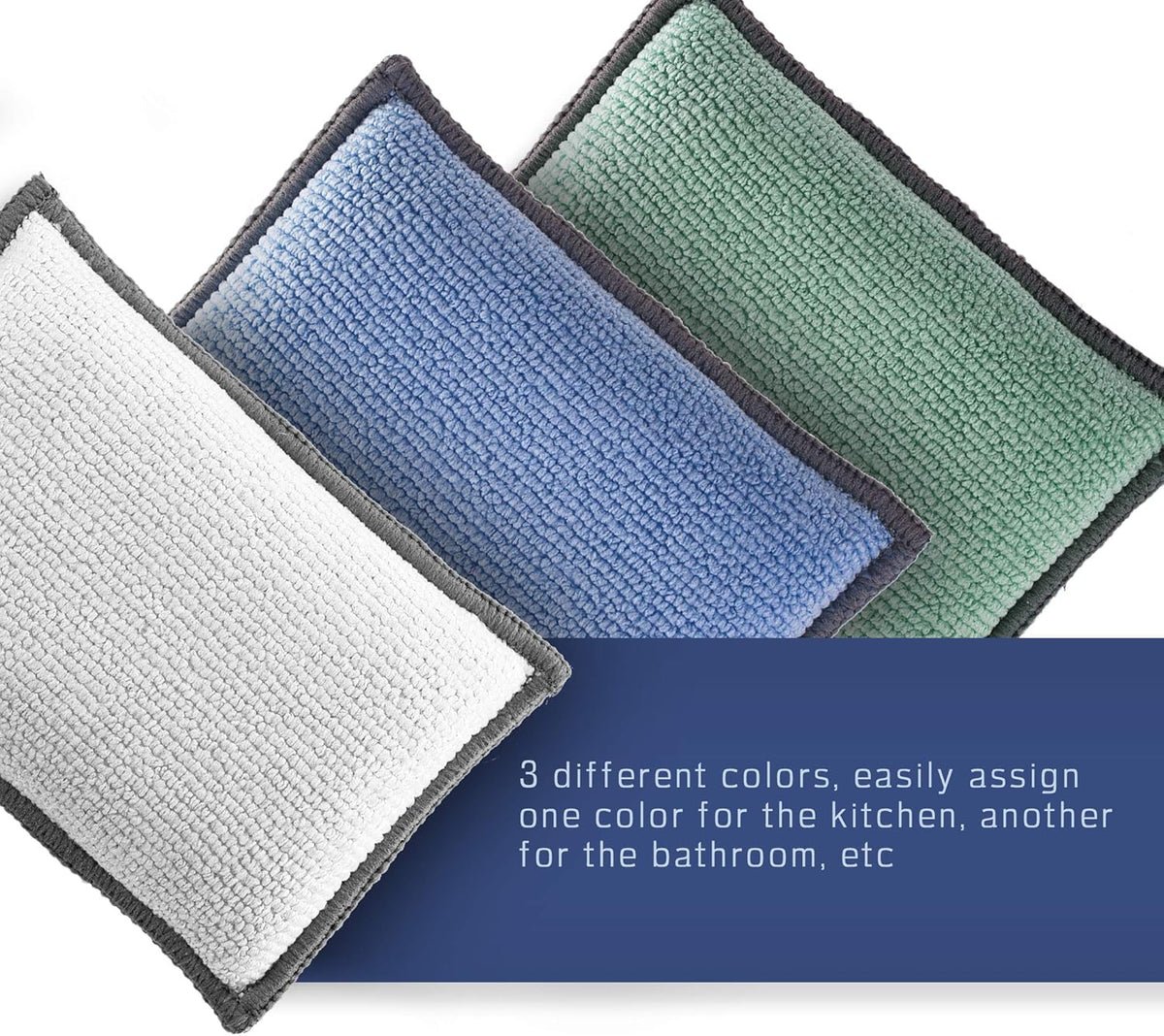 2-Sided Premium Microfiber Dish Sponge and Scrubber 3 Pack Variety - Heavy Duty Scouring