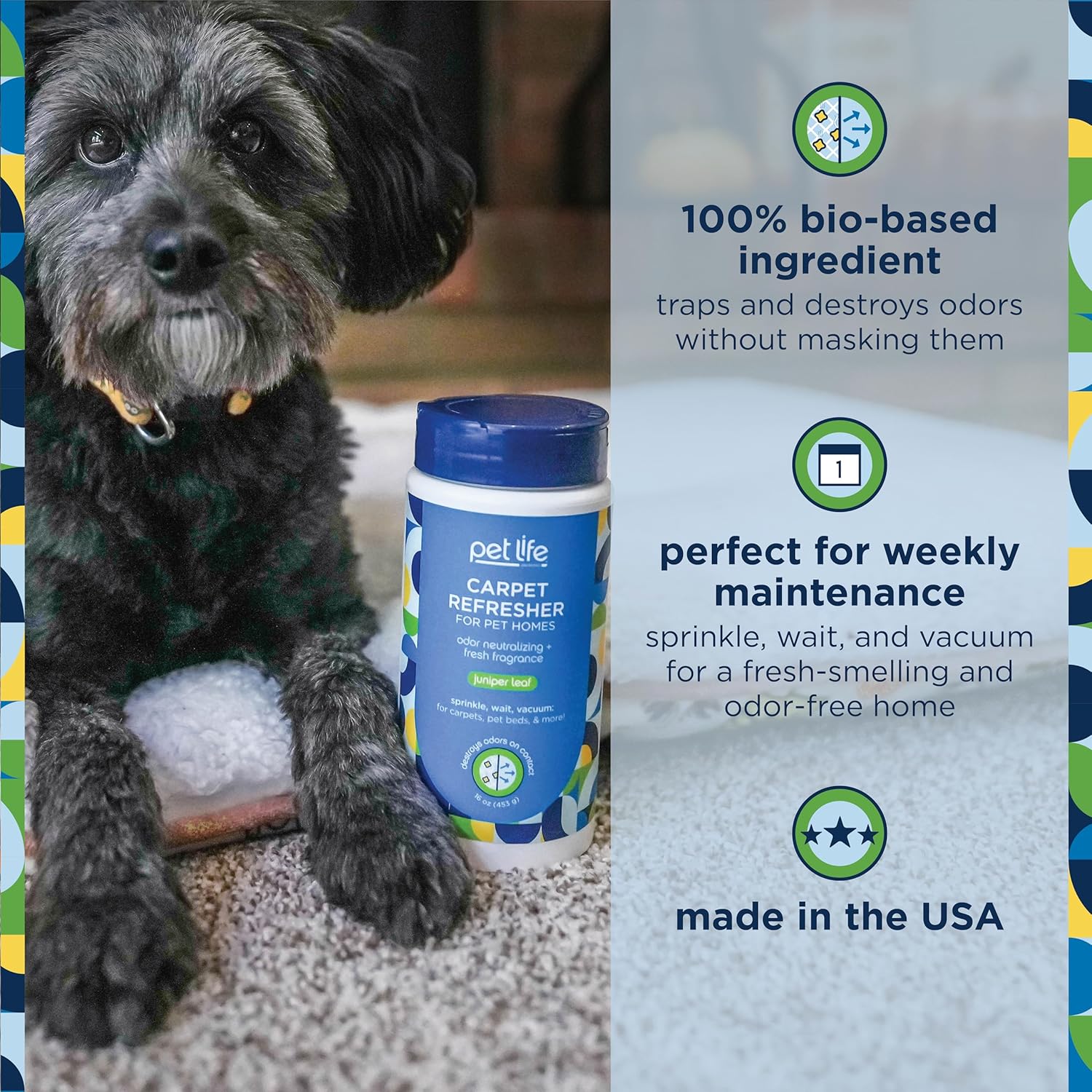 Pet Life Unlimited Carpet Refresher & Deodorizer Powder - Pet Safe, Plant Based Juniper Leaf Scent