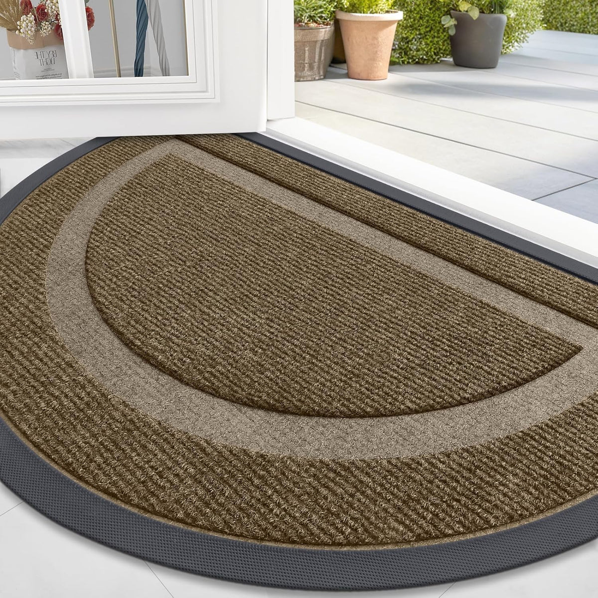 OLANLY Half Circle Door Mat Indoor Outdoor Entrance Welcome, Waterproof All-Season, All-Weather