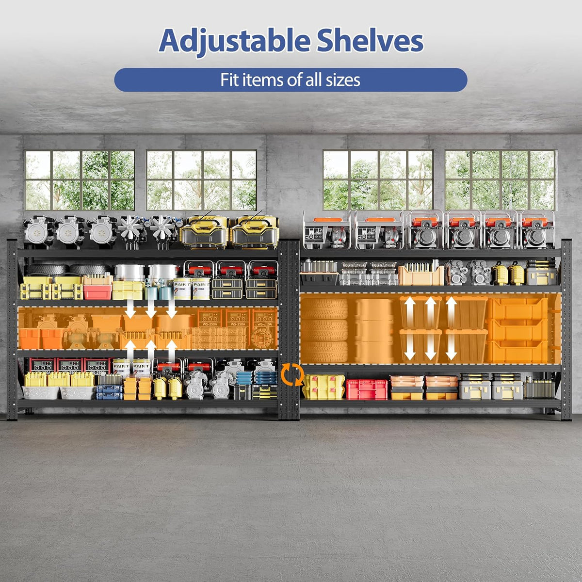 5000LBS Storage Shelves, 71" W Heavy Duty Garage Shelving Unit, Adjustable Industrial Shelving, 4
