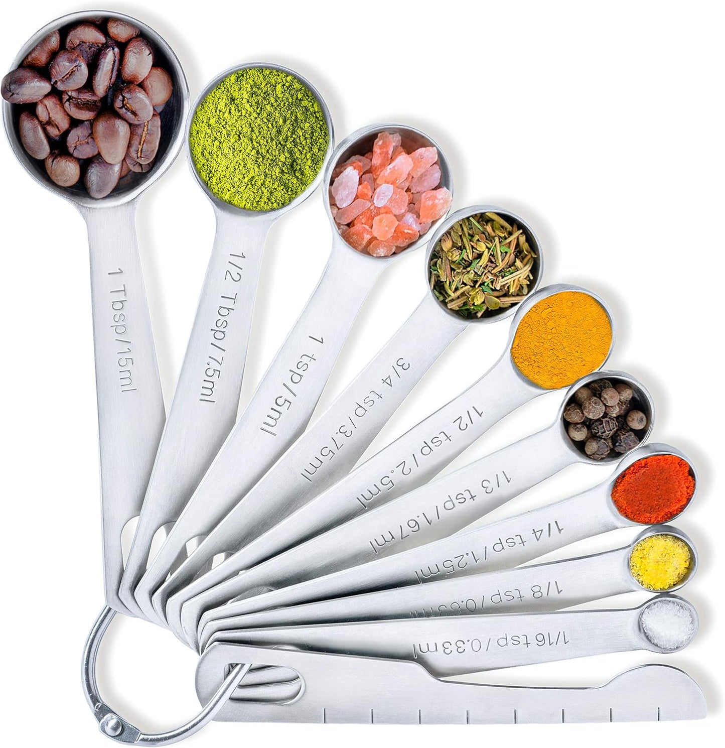 BALCI - 9 Measuring Spoons, Heavy Duty 18/8 Premium Stainless Steel Measuring Spoons Set, Spoons