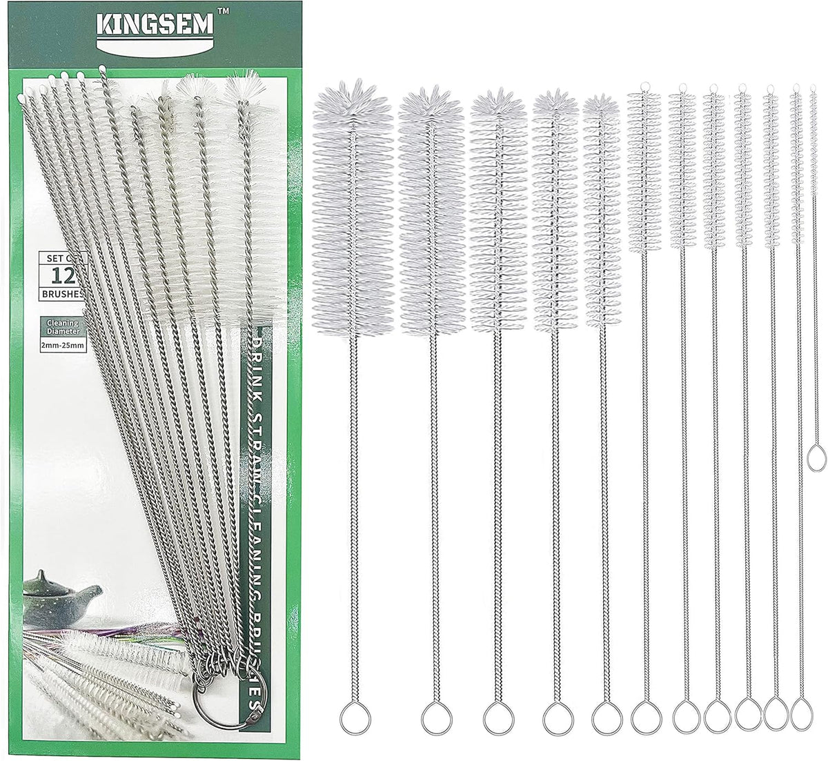12 PCS Straw Cleaner Brush kit with 2mm-25mm /6.5-10 INCH for Tube and Pipe.Tumbler, Sippy Cup