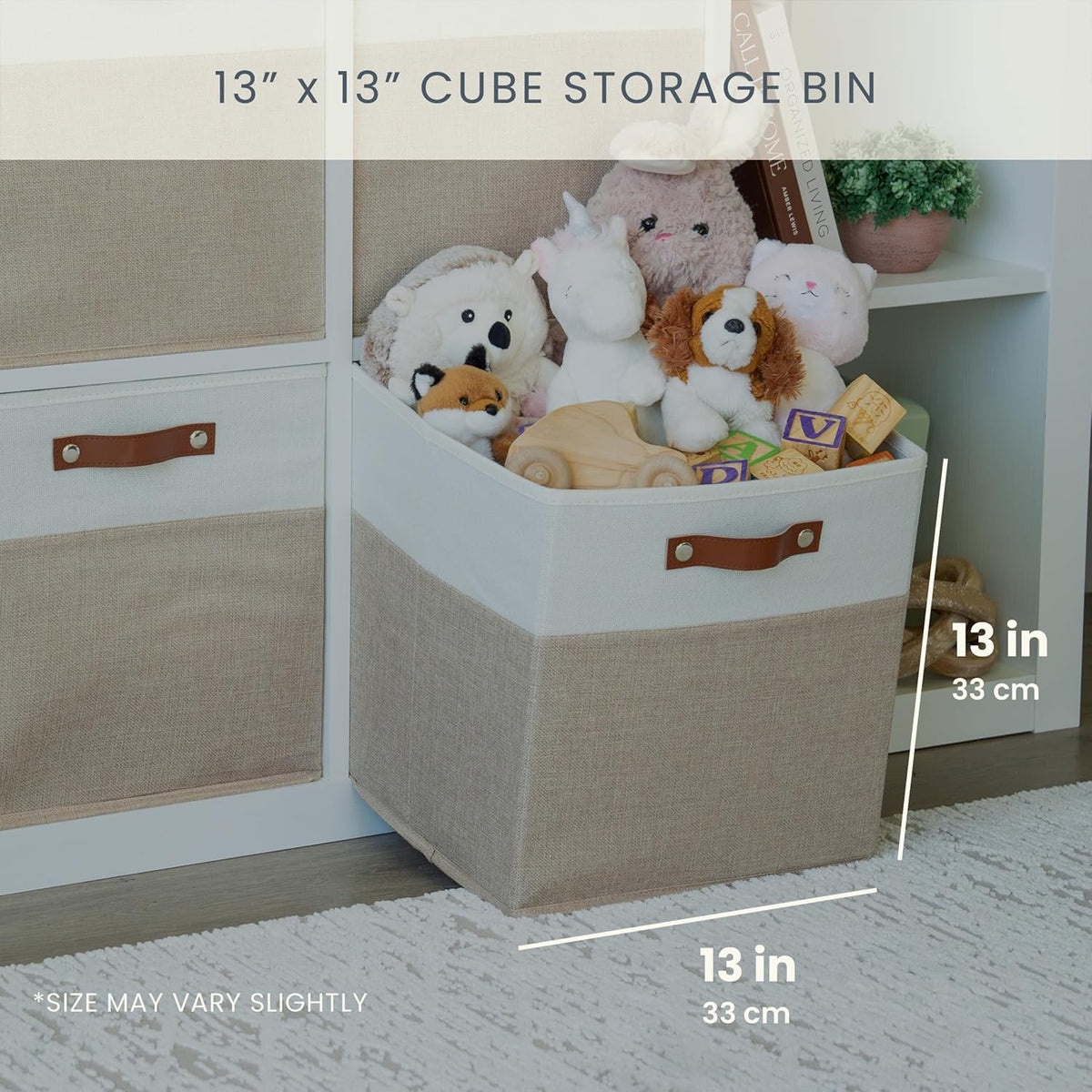 OrganiHaus 13x13 Cube Fabric Storage Bins Set of 4, Fabric Storage Cubes w/ Vegan Handles, 13 inch