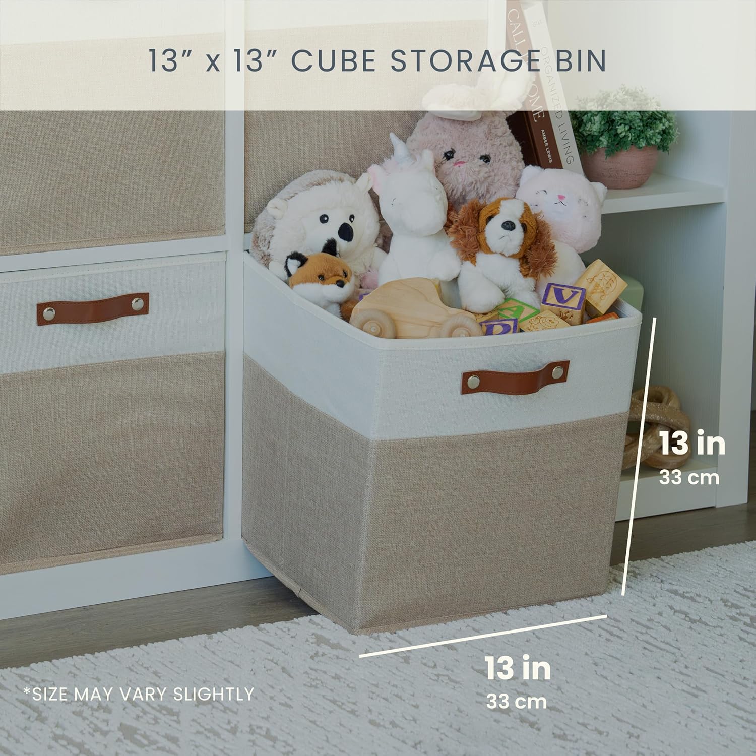 OrganiHaus 13x13 Cube Fabric Storage Bins Set of 4, Fabric Storage Cubes w/ Vegan Handles, 13 inch