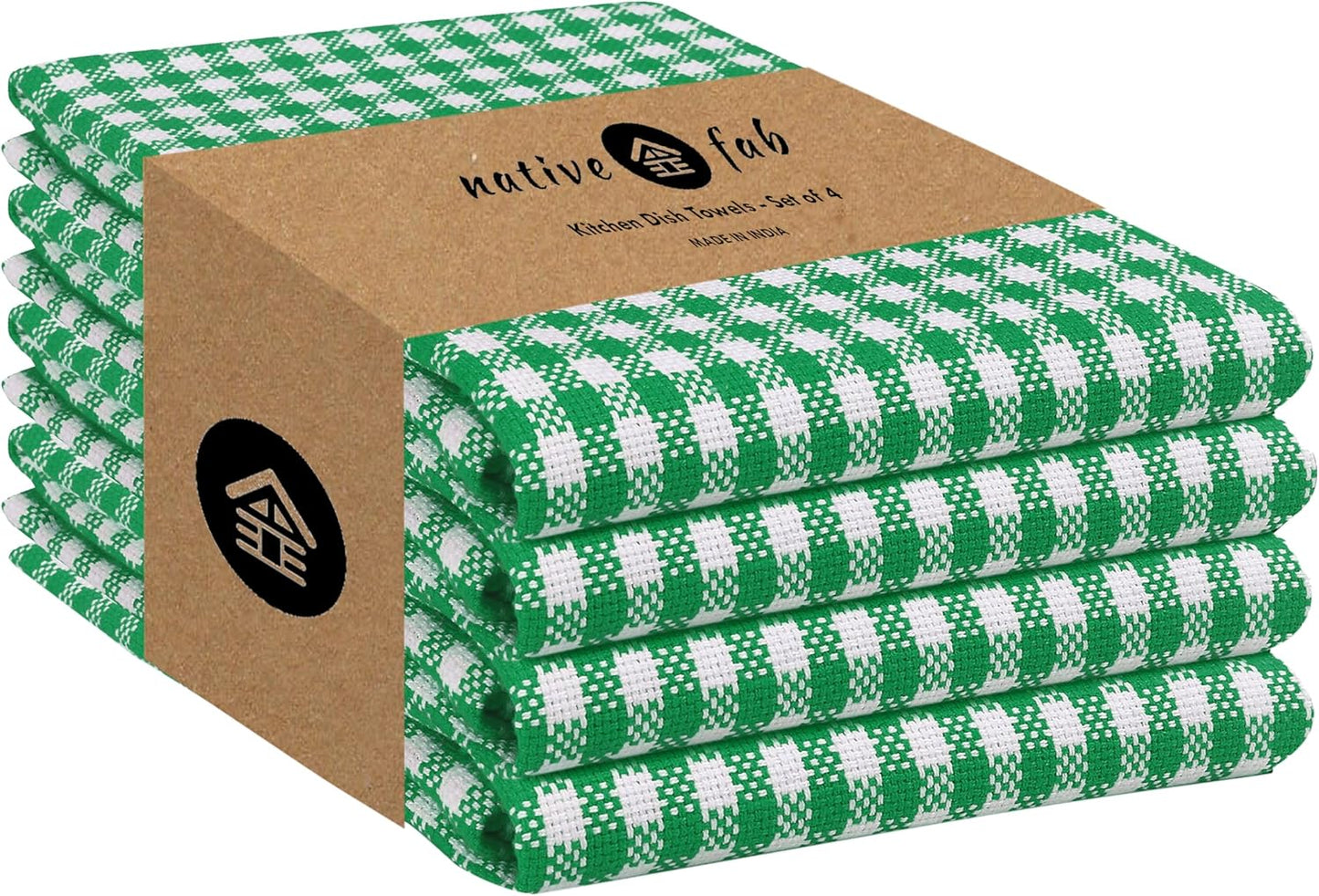 Native Fab Kitchen Dish Towels 16x26 inches Set of 4 Gingham Mini Check- 100% Cotton Dish Cloths