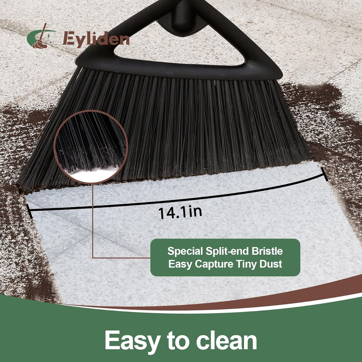 Eyliden Broom, Angle Broom with 57" Long Handle - Fit Heavy-Duty Cleaning, Also Works Well Fine