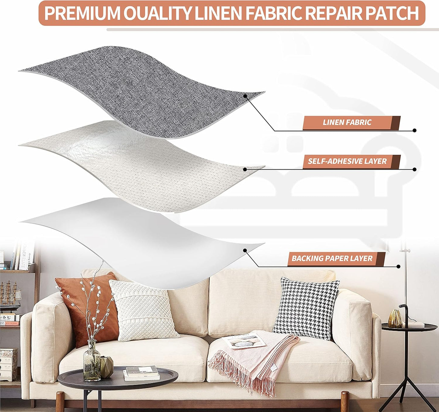 Fine Linen Fabric Patches, Self-Adhesive, Extra Large 12x40 Inch, Multi Color, for Sofa & Clothes