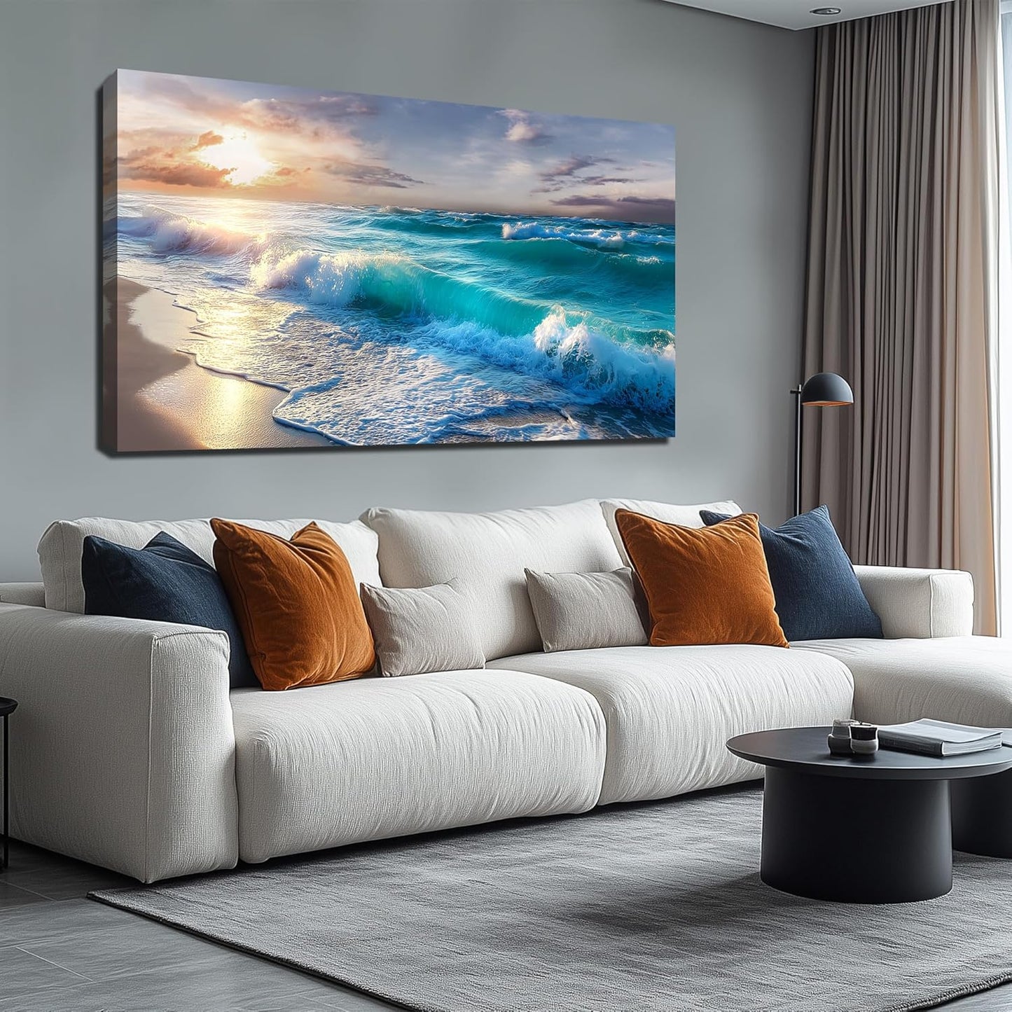 GUGIKA Ocean Wall Art for Living Room, Blue Wave and Large Coastal Beach Canvas Wall-Decor for
