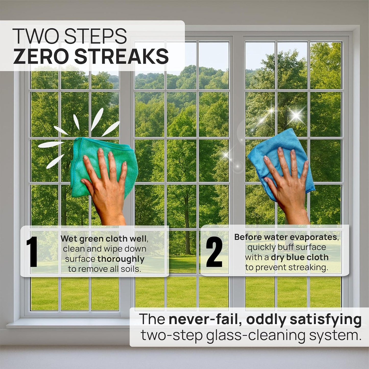 Claro 2 Step Glass Cleaning Cloth 8-Pack – Green Wet & Blue Dry Microfiber Towels Cleaning for