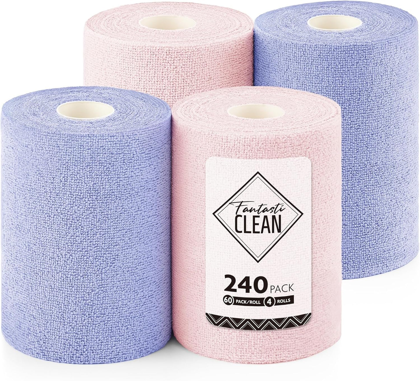 Fantasticlean Microfiber Cleaning Cloth Roll 4 Rolls 240 Pack, Tear Away Paperless Towels, 8" x 8"