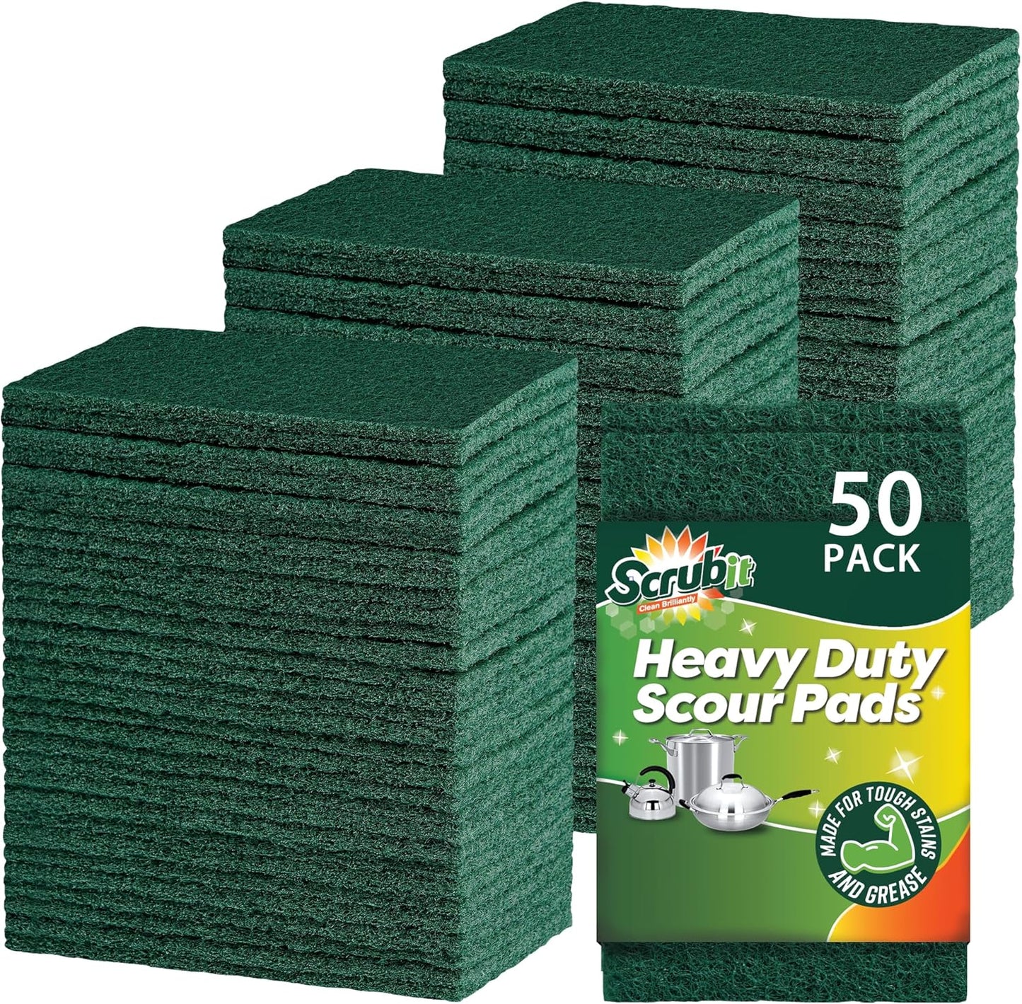 SCRUBIT Scouring Pads - Heavy Duty Scrub Pads for Cleaning Dishes - Non-Scratch - Reusable - Green