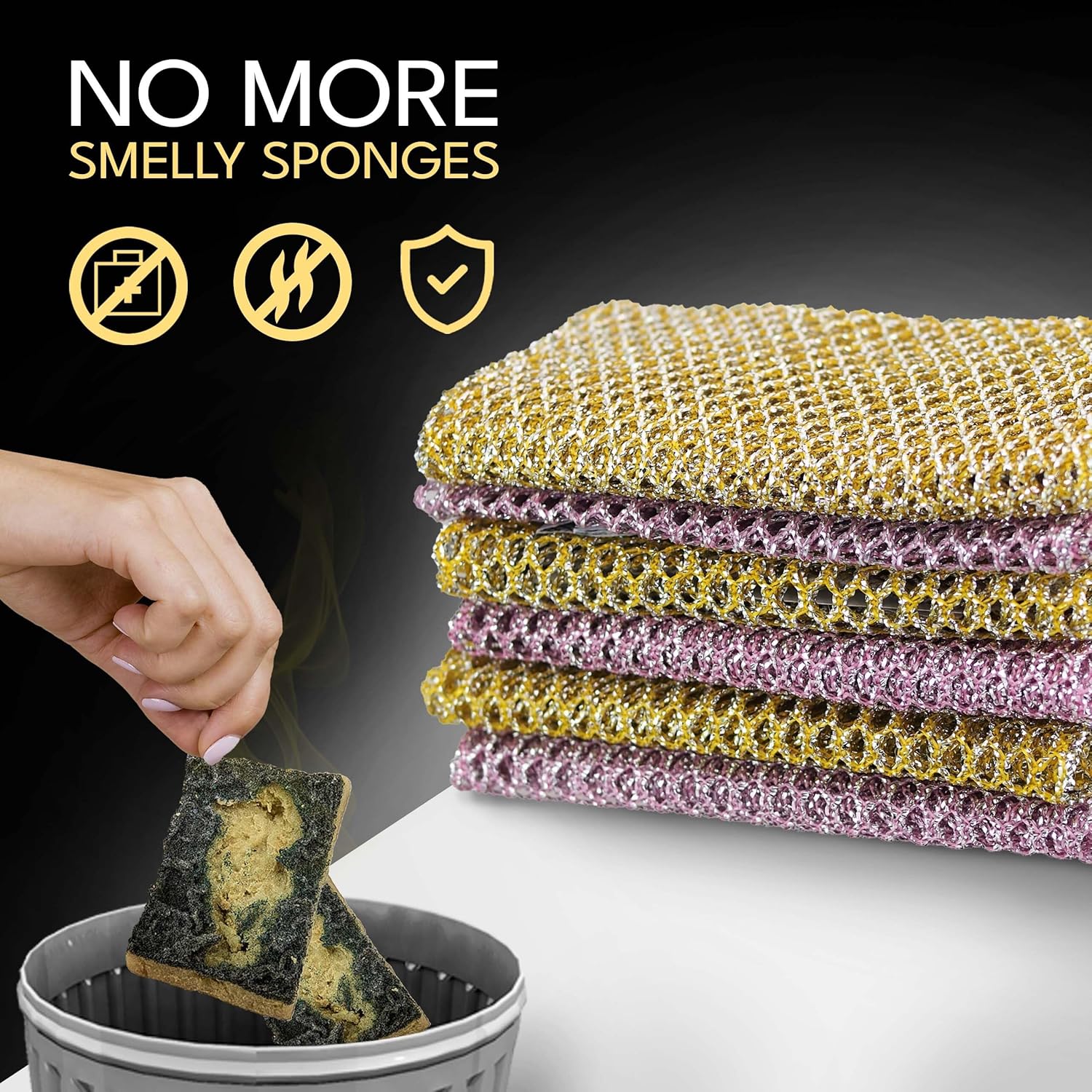 Heavy Duty Dish Scrubbers - Non Scratch Scouring Pads - Odorless and Long Lasting - Replace Sponges