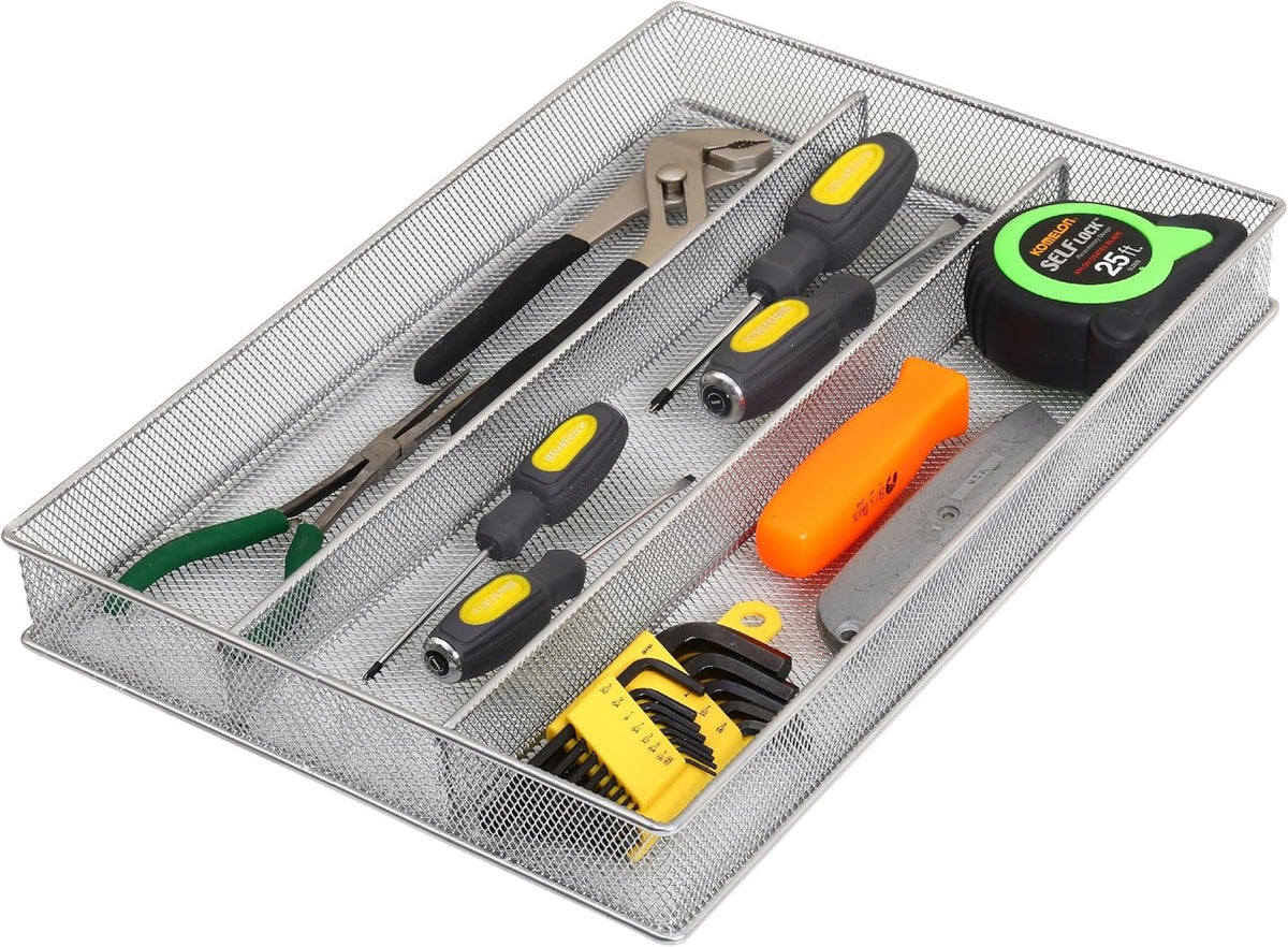 YBM Home Metal Silverware Organizer for In-Drawer Cutlery Storage, 3 Compartment Mesh Cutlery