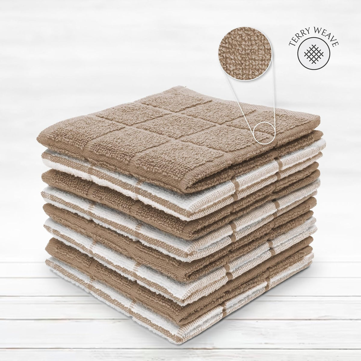 100% Cotton Terry Dish Cloth & Dish Towel, 6 Pack, Super Soft and Absorbent Kitchen Towels, Perfect