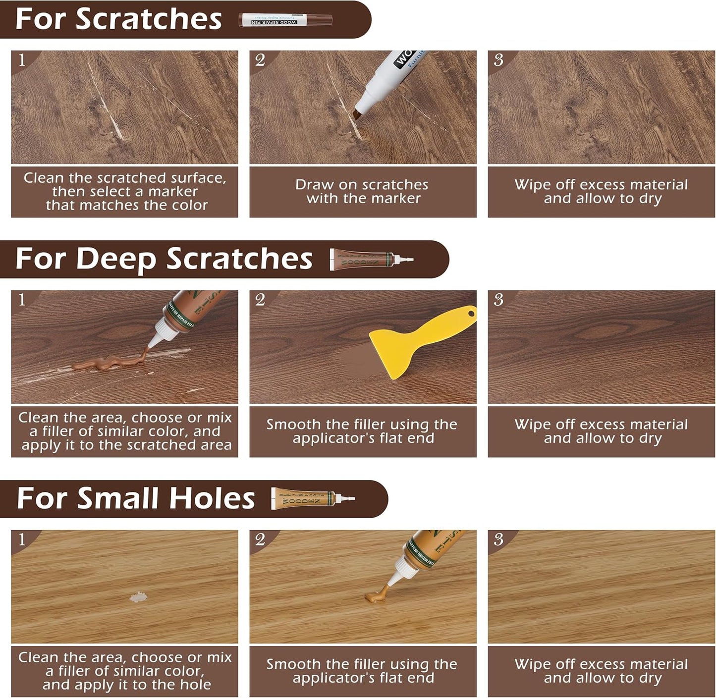 Wood Furniture Repair Kit: 12-Color Filler and 8-Color Markers - Wood Touch Up for