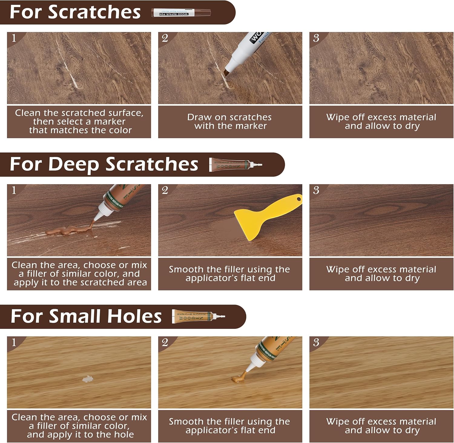 Wood Furniture Repair Kit: 12-Color Filler and 8-Color Markers - Wood Touch Up for