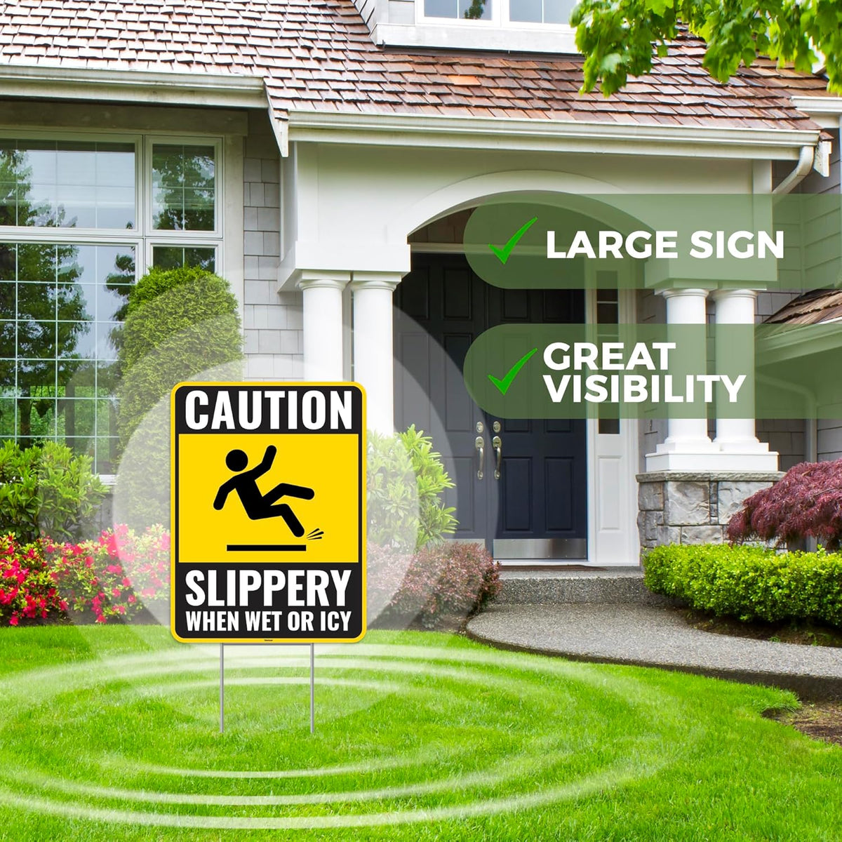 2PC Caution Slippery When Wet Or Icy Sign with Metal Stakes, 12 Inches by 9 Inches - Corrugated