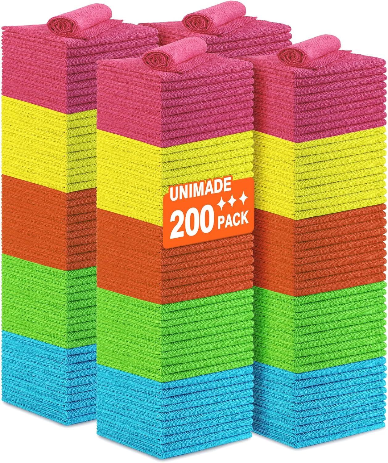 Microfiber Cleaning Cloth, 200PK Reusable Shop Rags Bulk Microfiber Cleansing Cloth Lint Free