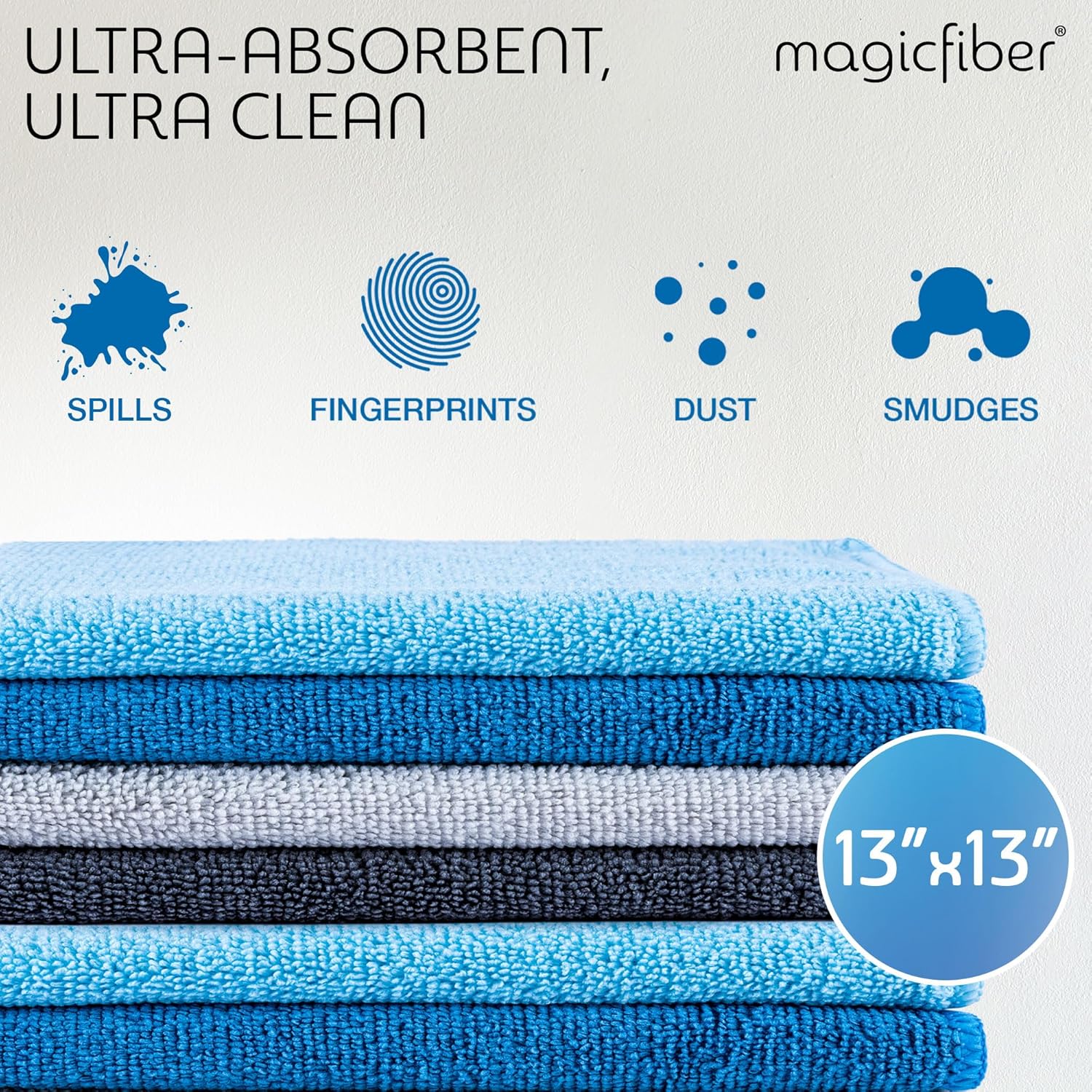MagicFiber Microfiber Cleaning Cloth - 12 Pack, Large 13" x13” Highly Absorbent Streak-Free Micro