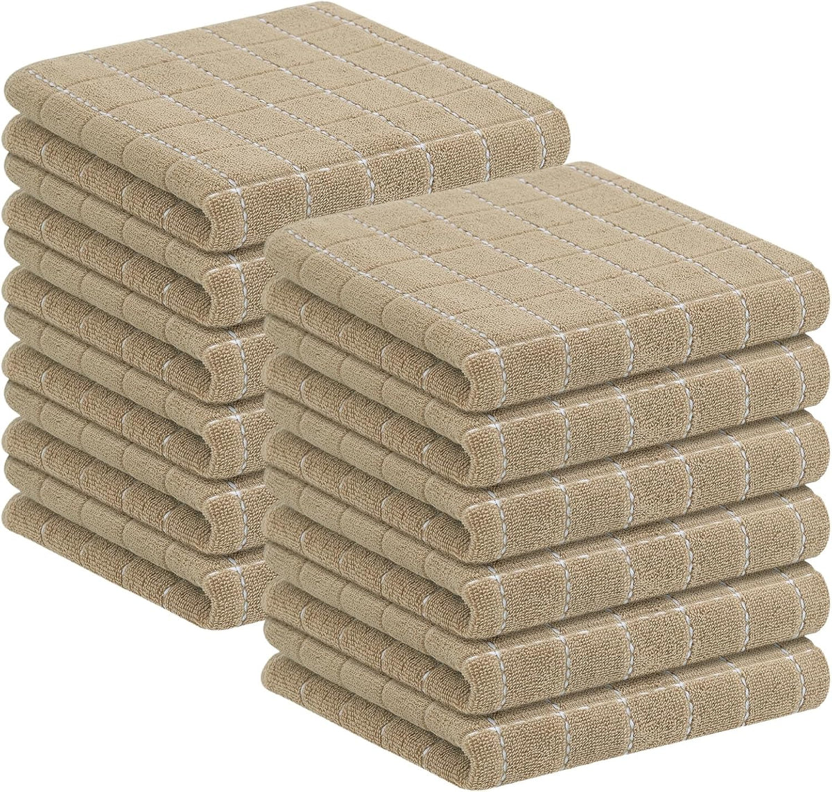 Homaxy 100% Cotton Terry Kitchen Towels(Tan, 13 x 28 inches), Checkered Designed, Soft and Super