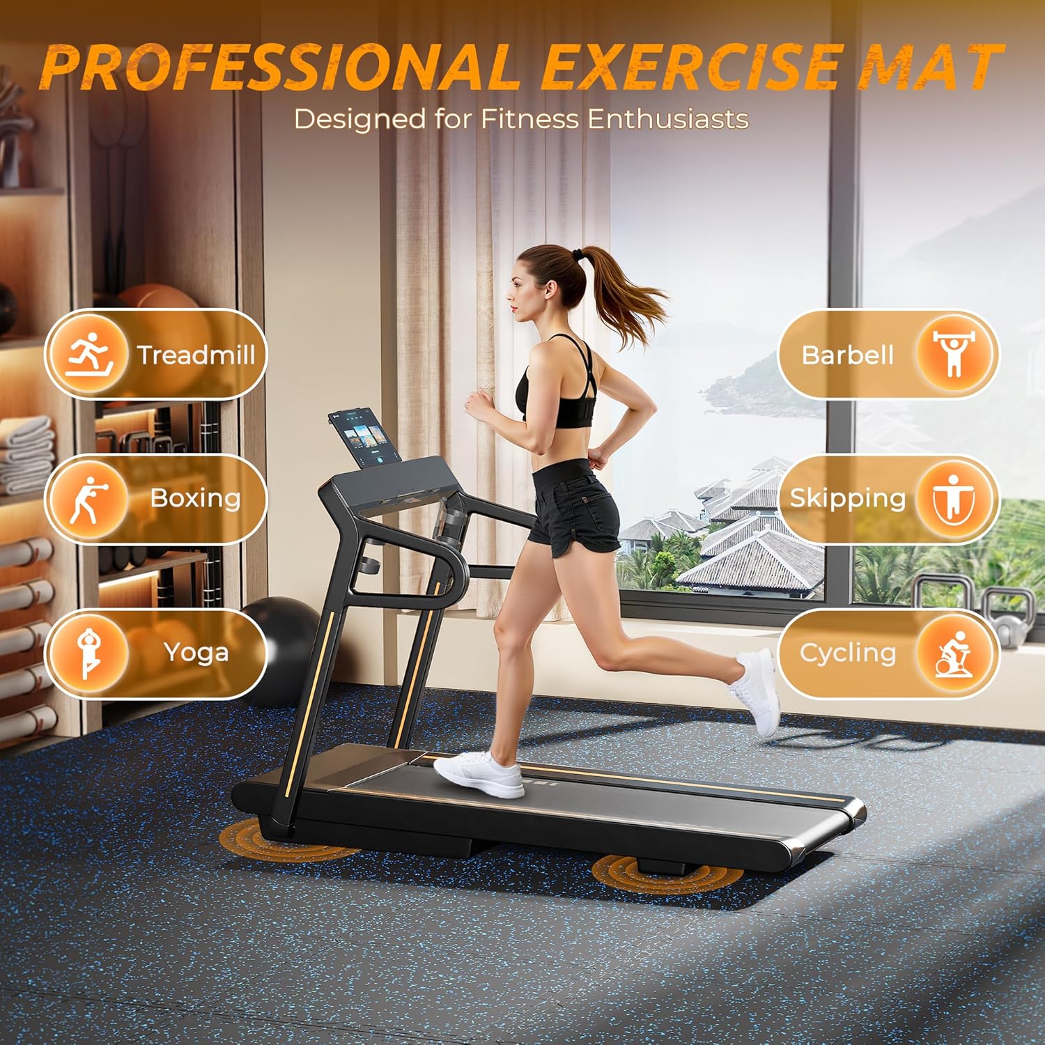 PRAISUN 0.6" Thicker Gym Mat, 12 Tiles 48 Sq Ft Workout Mats, Interlocking Foam Tiles with Rubber