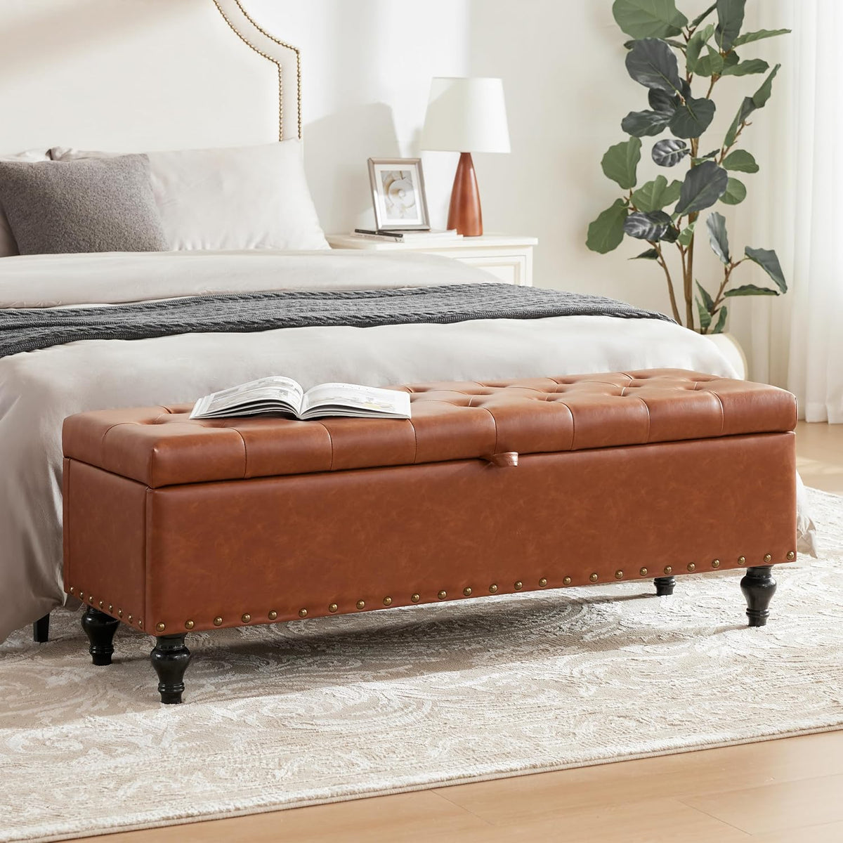 50" Storage Ottoman Bench, Tufted Ottoman with Storage for Living Room, Large End of Bed Ottomans
